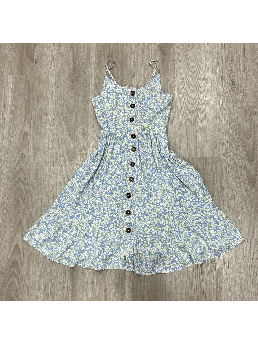 Japna Blue Floral Button-Front Smocked Dress Women’s Size XS Mini Cottagecore